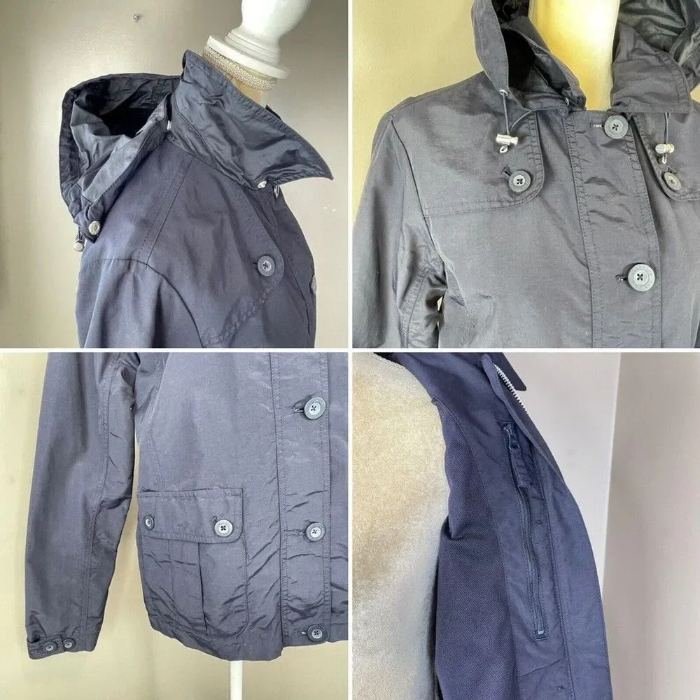 Lands’ End Women’s Hooded Rain Windbreaker Jacket Coat Small S 6-8 Navy Nylon